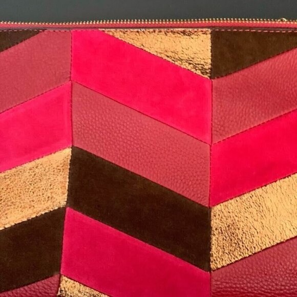 Sam Edelman Chevron Walker Suede Leather Boho Tribal Indie Clutch Bag - Picture 4 of 11